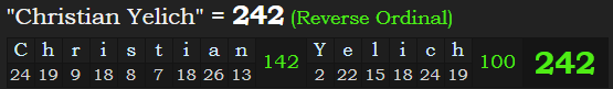 "Christian Yelich" = 242 (Reverse Ordinal)