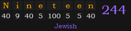 "Nineteen" = 244 (Jewish)