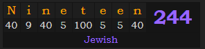 "Nineteen" = 244 (Jewish)