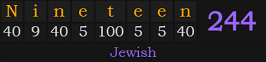 "Nineteen" = 244 (Jewish)