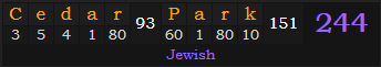 "Cedar Park" = 244 (Jewish)