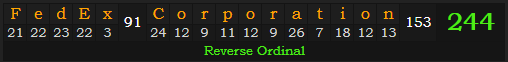 "FedEx Corporation" = 244 (Reverse Ordinal)