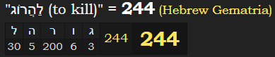 "לַהֲרוֹג (to kill)" = 244 (Hebrew Gematria)