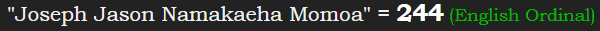 "Joseph Jason Namakaeha Momoa" = 244 (English Ordinal)