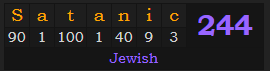 "Satanic" = 244 (Jewish)
