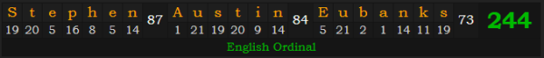 "Stephen Austin Eubanks" = 244 (English Ordinal)