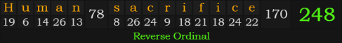 "Human sacrifice" = 248 (Reverse Ordinal)