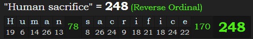 "Human sacrifice" = 248 (Reverse Ordinal)