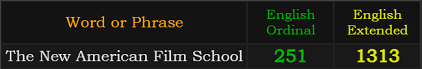 The New American Film School = 251 Ordinal and 1313 Extended