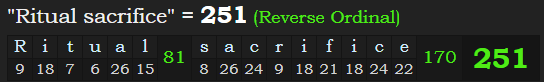 "Ritual sacrifice" = 251 (Reverse Ordinal)