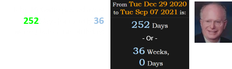 John McGwire passed away 252 days (or exactly 36 weeks) before his birthday: