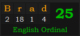 "Brad" = 25 (English Ordinal)