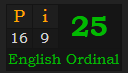 "Pi" = 25 (English Ordinal)