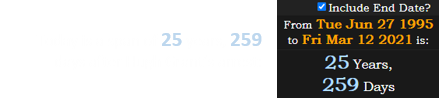 Today is a span of 25 years, 259 days after Hugh Grant’s arrest: