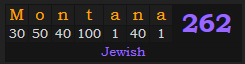 "Montana" = 262 (Jewish)