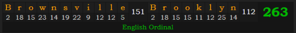 "Brownsville, Brooklyn" = 263 (English Ordinal)