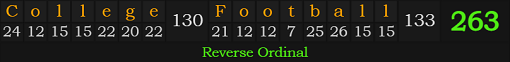 "College Football" = 263 (Reverse Ordinal)