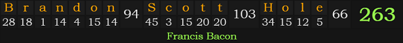 "Brandon Scott Hole" = 263 (Francis Bacon)