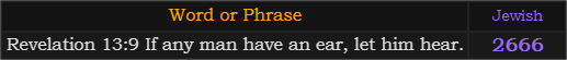 Revelation 13:9 “If any man have an ear, let him hear.”