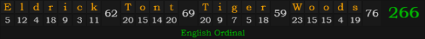 "Eldrick Tont "Tiger" Woods" = 266 (English Ordinal)