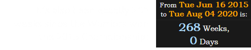 It’s also been exactly 268 weeks since the Warriors won the 2015 Championship: