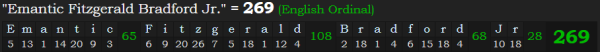 "Emantic Fitzgerald Bradford Jr." = 269 (English Ordinal)