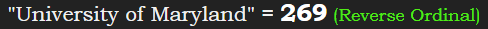 "University of Maryland" = 269 (Reverse Ordinal)