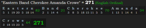 "Eastern Band Cherokee Amanda Crowe" = 271 (English Ordinal)