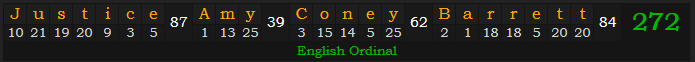 "Justice Amy Coney Barrett" = 272 (English Ordinal)