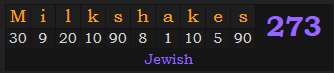 "Milkshakes" = 273 (Jewish)
