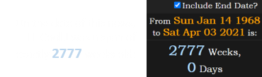 On the date of this news, LL Cool J was a span of exactly 2777 weeks old: