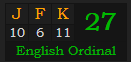 "JFK" = 27 (English Ordinal)