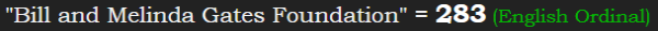 "Bill and Melinda Gates Foundation" = 283 (English Ordinal)