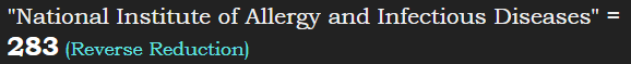 "National Institute of Allergy and Infectious Diseases" = 283 (Reverse Reduction)