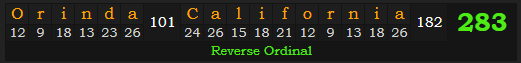 "Orinda, California" = 283 (Reverse Ordinal)