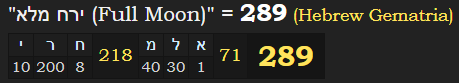 "ירח מלא (Full Moon)" = 289 (Hebrew Gematria)