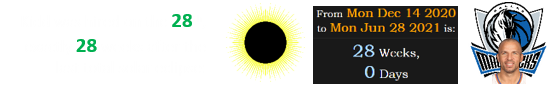 Kidd was hired on the 28th, exactly 28 weeks after the last total solar eclipse: