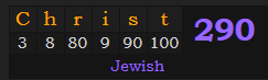 "Christ" = 290 (Jewish)