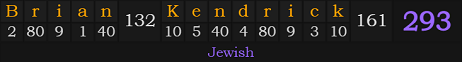 "Brian Kendrick" = 293 (Jewish)