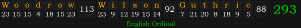 "Woodrow Wilson Guthrie" = 293 (English Ordinal)