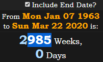2985 Weeks, 0 Days