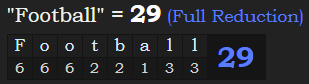 "Football" = 29 (Full Reduction)