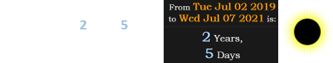 Today is also 2 years, 5 days after the 2019 Total eclipse: