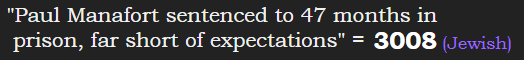 "Paul Manafort sentenced to 47 months in prison, far short of expectations" = 3008 (Jewish)
