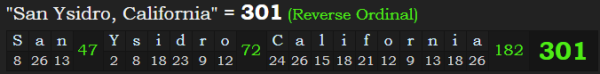 "San Ysidro, California" = 301 (Reverse Ordinal)