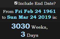 3030 Weeks, 3 Days