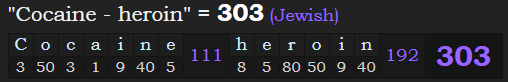"Cocaine - heroin" = 303 (Jewish)