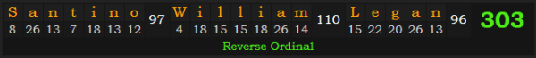 "Santino William Legan" = 303 (Reverse Ordinal)