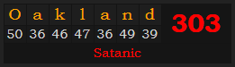 "Oakland" = 303 (Satanic)