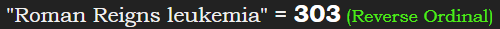 "Roman Reigns leukemia" = 303 (Reverse Ordinal)